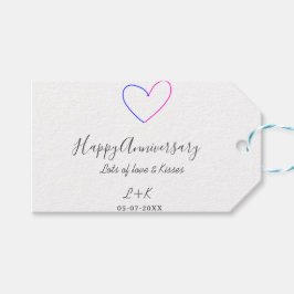 Happy anniversary pink blue heart name date simple ギフトタグ