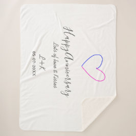 Happy anniversary pink blue heart name date simple シェルパブランケット