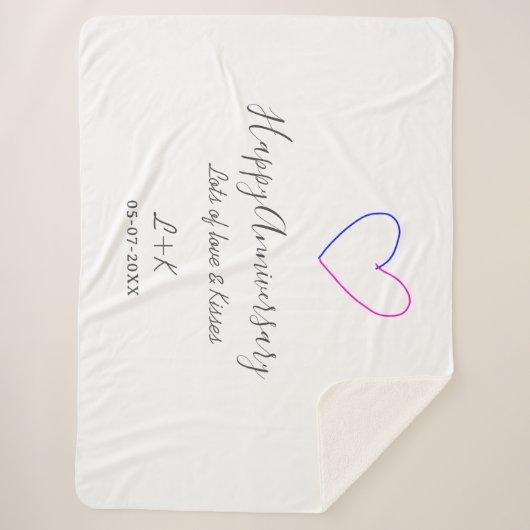 Happy anniversary pink blue heart name date simple シェルパブランケット (正面)