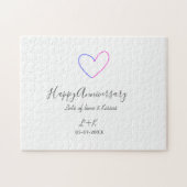 Happy anniversary pink blue heart name date simple ジグソーパズル (横)