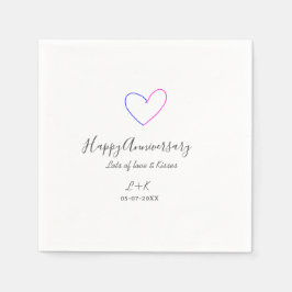 Happy anniversary pink blue heart name date simple スタンダードカクテルナプキン