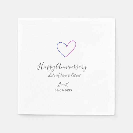 Happy anniversary pink blue heart name date simple スタンダードカクテルナプキン (正面)
