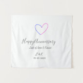 Happy anniversary pink blue heart name date simple タペストリー (正面(横))