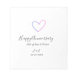 Happy anniversary pink blue heart name date simple ノートパッド