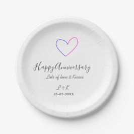 Happy anniversary pink blue heart name date simple ペーパープレート