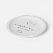 Happy anniversary pink blue heart name date simple ペーパープレート (アングル)