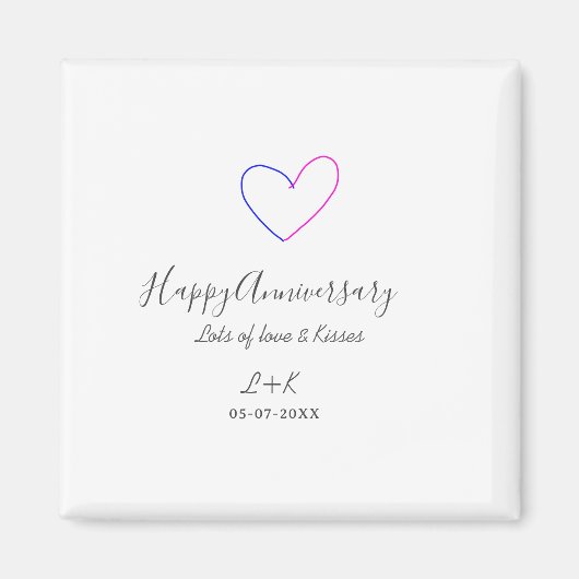Happy anniversary pink blue heart name date simple マグネット (正面)