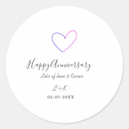 Happy anniversary pink blue heart name date simple ラウンドシール