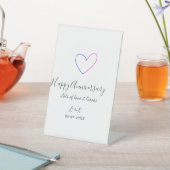Happy anniversary pink blue heart name date simple 台座サイン (インサイチュ)
