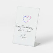 Happy anniversary pink blue heart name date simple 台座サイン (正面)