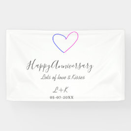 Happy anniversary pink blue heart name date simple 横断幕