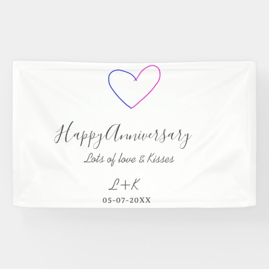 Happy anniversary pink blue heart name date simple 横断幕 (横)