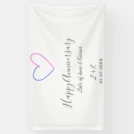 Happy anniversary pink blue heart name date simple 横断幕 (縦)