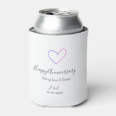 Happy anniversary pink blue heart name date simple 缶クーラー (缶正面)