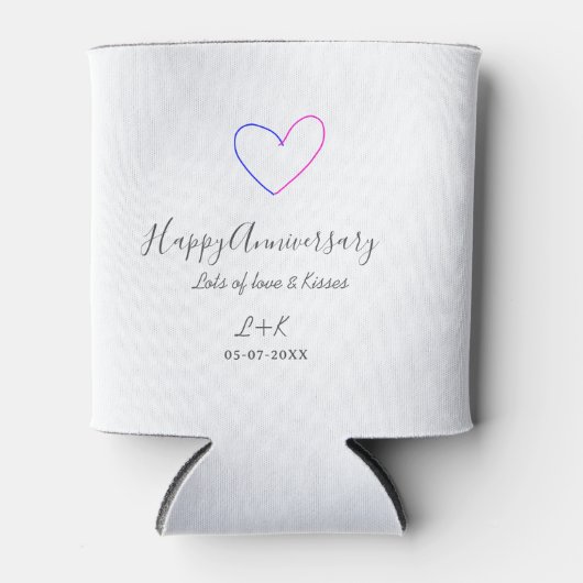 Happy anniversary pink blue heart name date simple 缶クーラー (正面)