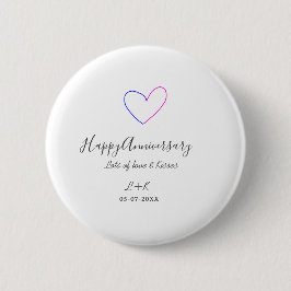 Happy anniversary pink blue heart name date simple 缶バッジ