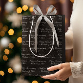 Happy Anniversary Script with Name Black Silver ミディアムペーパーバッグ