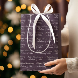 Happy Anniversary Script with Name Plum ミディアムペーパーバッグ