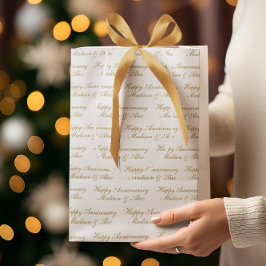 Happy Anniversary Script with Name White Gold ミディアムペーパーバッグ