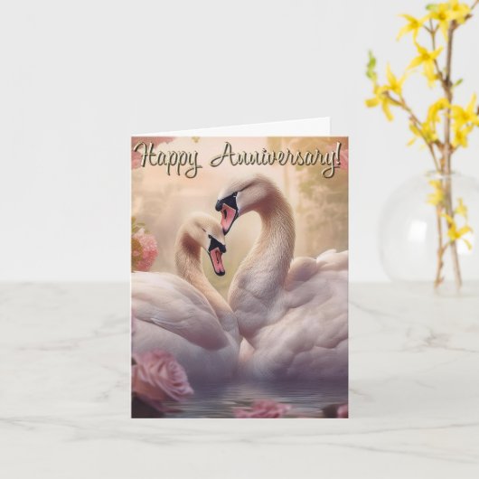 Happy Anniversary Swans カード (黄色い花)