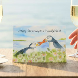 Happy Anniversary to a Sweet Couple Puffins  カード