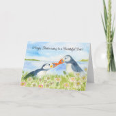 Happy Anniversary to a Sweet Couple Puffins  カード (正面)