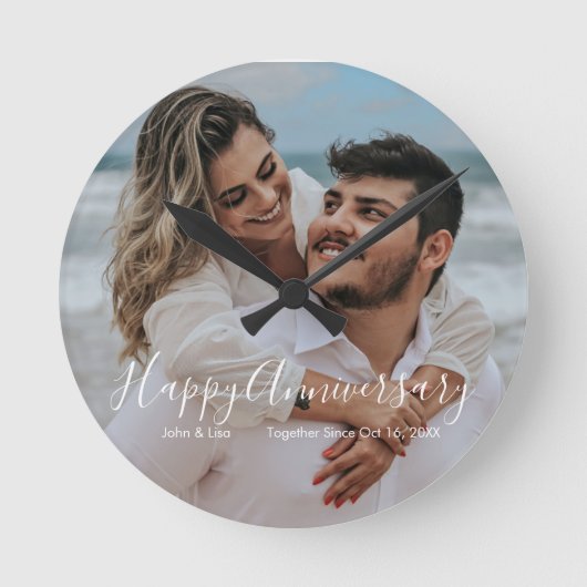 Happy Anniversary Wedding Acrylic Wall Clock ラウンド壁時計 (正面)