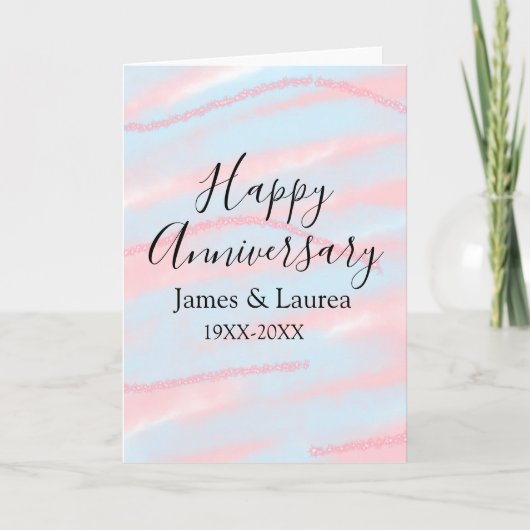 Happy anniversary wedding name date year pastel  カード (正面)