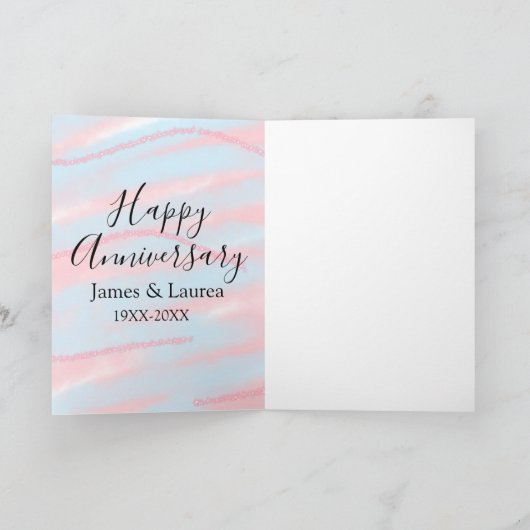 Happy anniversary wedding name date year pastel  カード (内部)