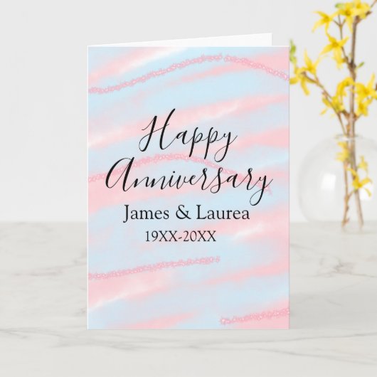 Happy anniversary wedding name date year pastel  カード (黄色い花)