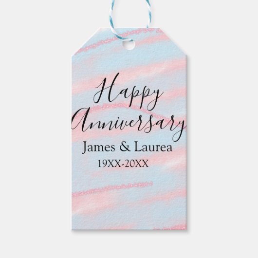 Happy anniversary wedding name date year pastel  ギフトタグ (正面)