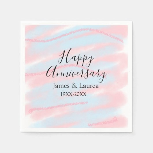 Happy anniversary wedding name date year pastel  スタンダードカクテルナプキン (正面)