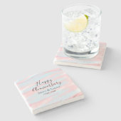 Happy anniversary wedding name date year pastel  ストーンコースター (横)