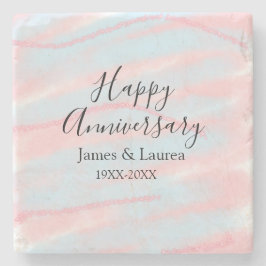 Happy anniversary wedding name date year pastel  ストーンコースター