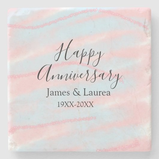 Happy anniversary wedding name date year pastel  ストーンコースター (正面)