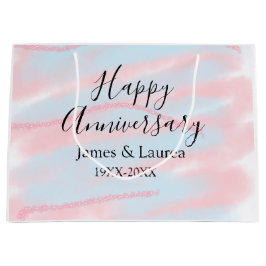 Happy anniversary wedding name date year pastel  ラージペーパーバッグ