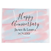 Happy anniversary wedding name date year pastel  ラージペーパーバッグ (裏面)