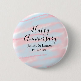 Happy anniversary wedding name date year pastel  缶バッジ
