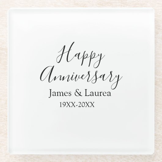 Happy anniversary wedding name date year simple mi ガラスコースター (正面)