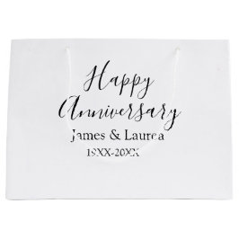 Happy anniversary wedding name date year simple mi ラージペーパーバッグ
