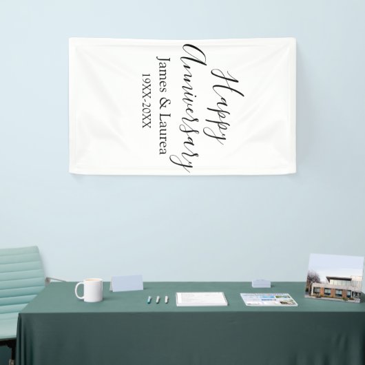 Happy anniversary wedding name date year simple mi 横断幕 (トレードショー)