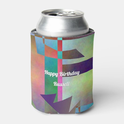 Happy Any Age Adult Birthday Abstract Pattern 缶クーラー (缶正面)