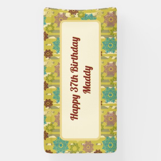 Happy Any Age Birthday Urban Floral Pattern 横断幕 (縦)