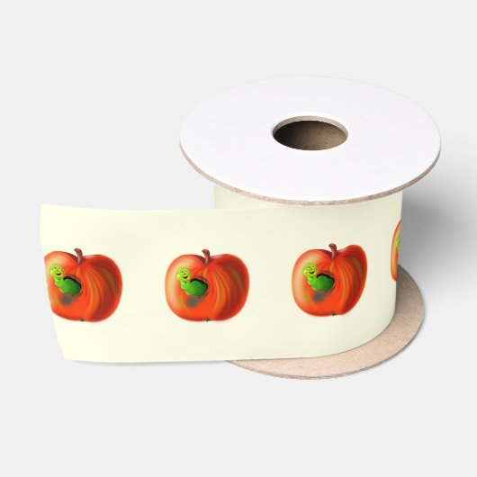 Happy Apple Wormおもしろいのリボン – カスタマイズ可能 サテンリボン (リール)