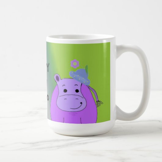 Happy as a Hippo - 紫色のカバ コーヒーマグカップ (右)