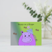 Happy as a Hippo - 紫色のカバ ポストカード (スタンド正面)