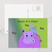 Happy as a Hippo - 紫色のカバ ポストカード (正面/裏面)