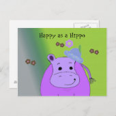 Happy as a Hippo - Purple Hippopotamus ポストカード (正面/裏面)