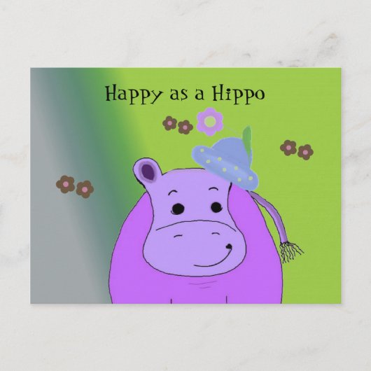 Happy as a Hippo - Purple Hippopotamus ポストカード (正面)