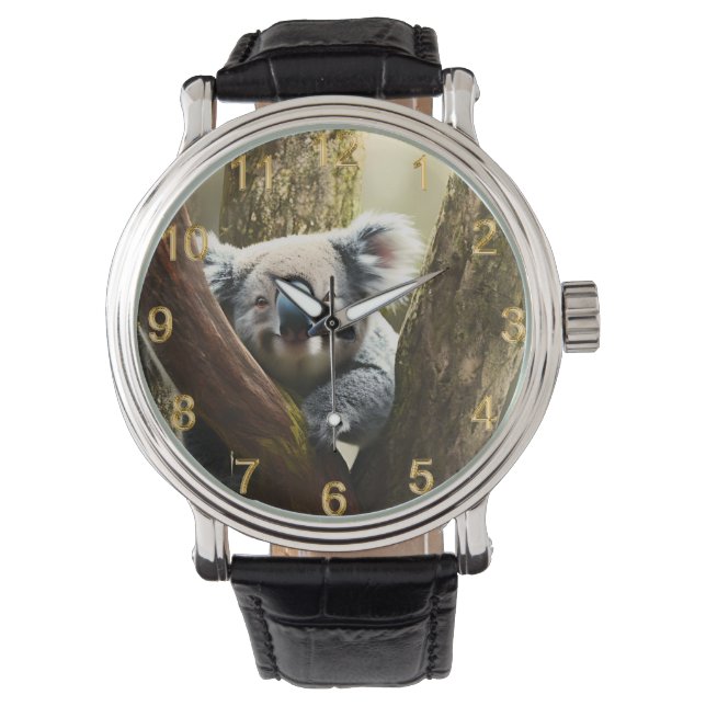 Happy Australian Koala In Tree, Wrist Watch 腕時計 (正面)